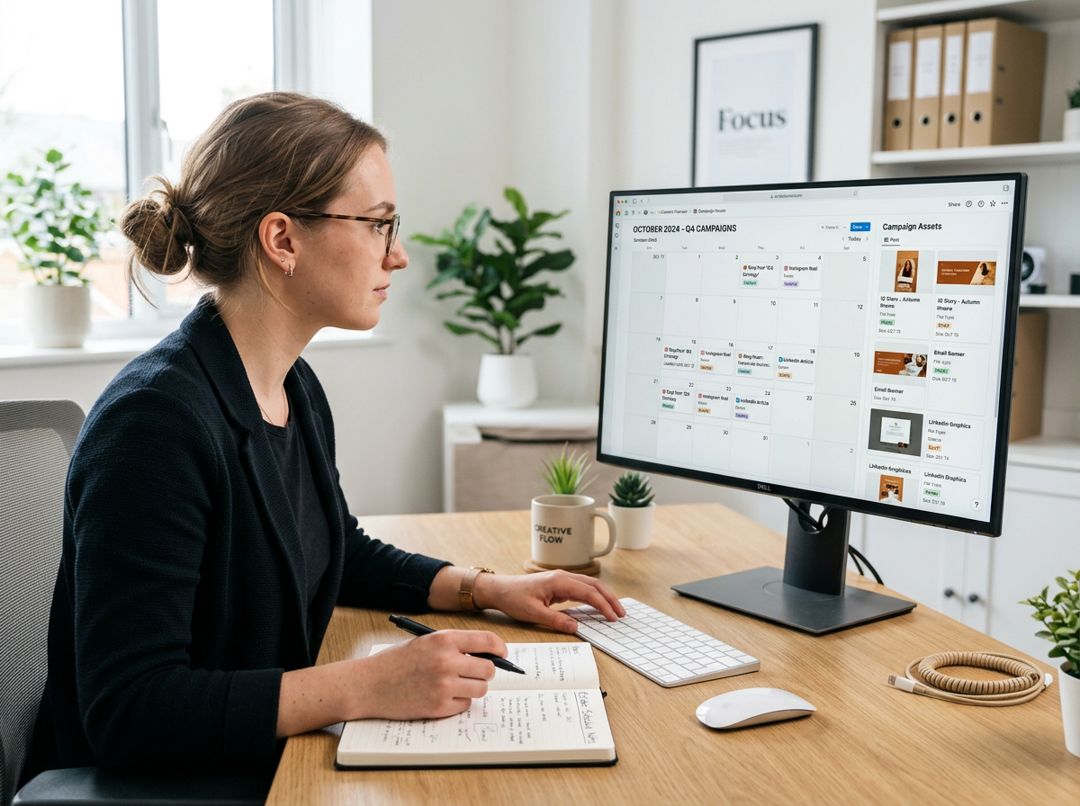 Content planner scheduling social posts in calendar workspace